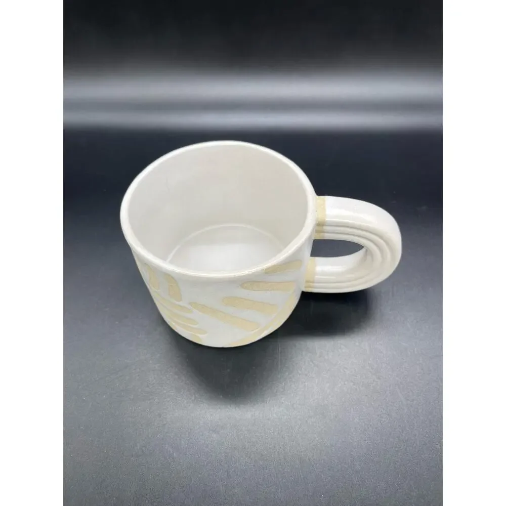 West Elm Hand Painted Glazed Exposed Clay Lines Design Coffee Mug Cup